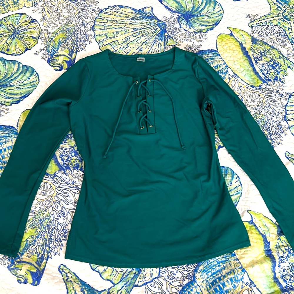 Old Navy Women’s Lace Up Teal Beach/Pool Long Sleeve Cover Shirt Size Medium